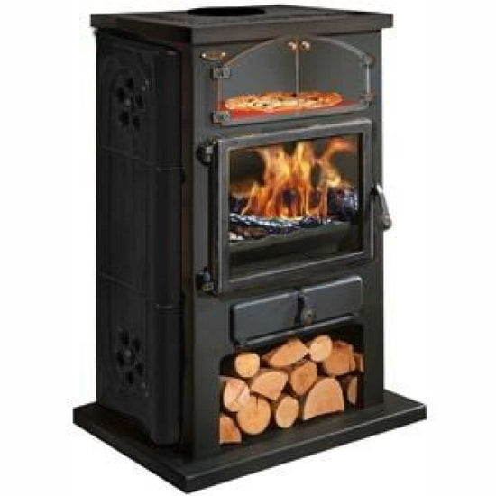 Chamonix XXL Holzofen 12kW – Kaminofen mit Keramikdekor & Messingtür