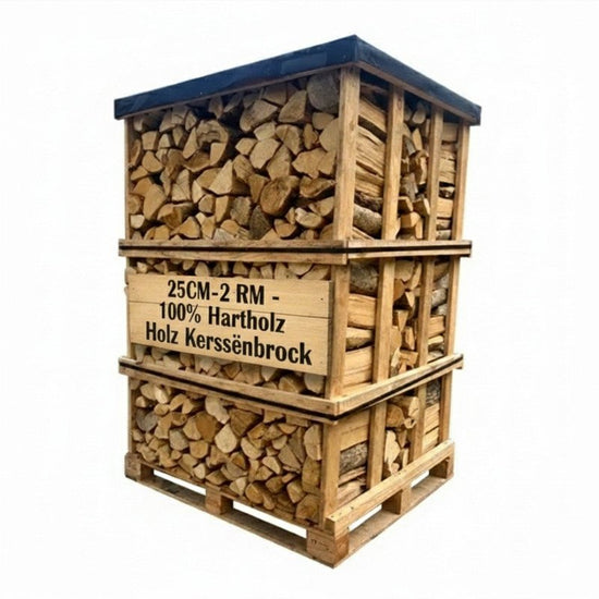 Brennholz 25cm Hartholz 2 RM Palette – Extra Trocken & Ofenfertig Gestapelt