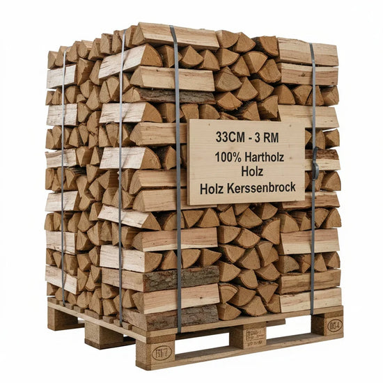 Premium Brennholz 33 cm Buche/Eiche 3 RM Palette Kaminfertig Hartholz