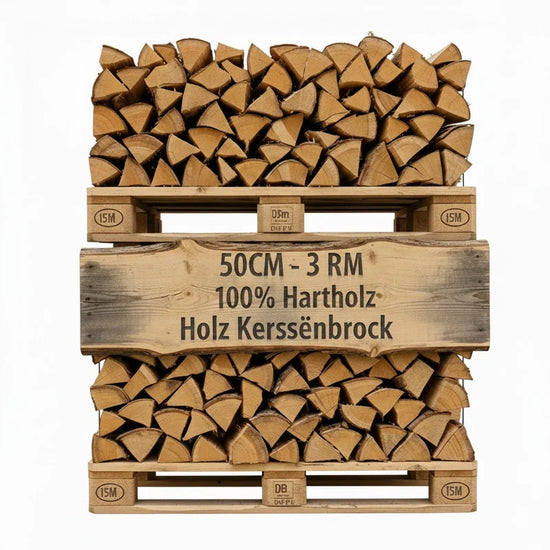 Premium Brennholz 50 cm 3 RM Palette Hartholz Ofenfertig Sauber Gestapelt