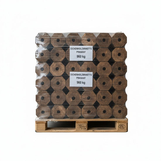 Premium Eichenholzbriketts Pini & Kay 960kg Palette – 100% Eiche 6x23cm