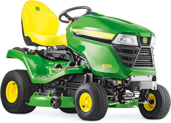 John Deere X370 Rasentraktor ohne Mähwerk Kawasaki V-Twin Servo-Lenkung