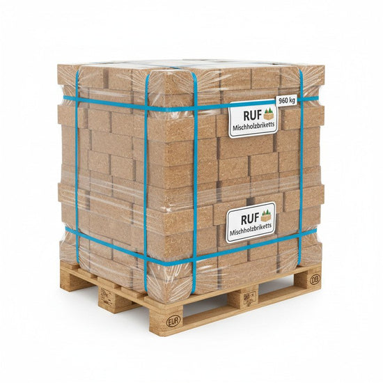 RUF Mischholzbriketts 960kg Palette – 100% Naturbelassen & Hocheffizient