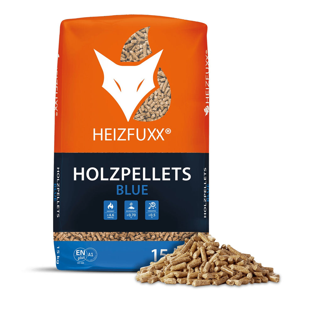 Heizfuxx Holzpellets Blue 65 x 15 kg Palette (975 kg) – ENplus A1 Premium Pellets
