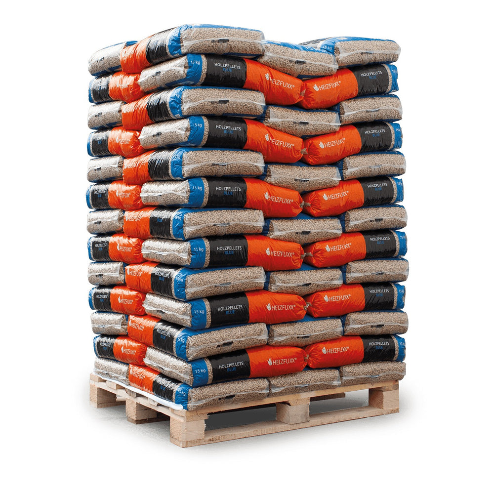 Heizfuxx Holzpellets Blue 65 x 15 kg Palette (975 kg) – ENplus A1 Premium Pellets