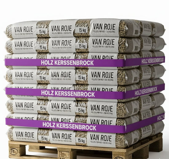 Van Roje Premium Holzpellets 975kg Palette – 65 Säcke à 15kg Naturbelassen 6mm